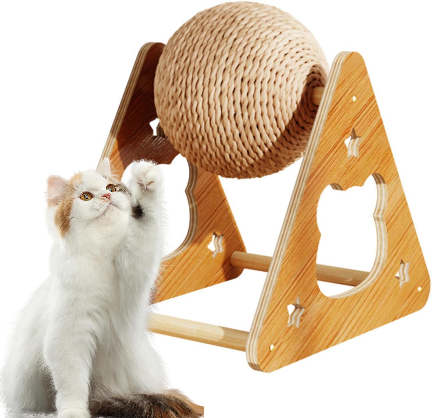 Cat Scratching Ball - Small Cats Scratcher Rope Toys, Interactive Cat Toys with Solid Wood Stand | Boredom Eliminator Indoor Exercise Kitten Scratchers, Pet Relaxation Climbing Ball Toys for Puppy