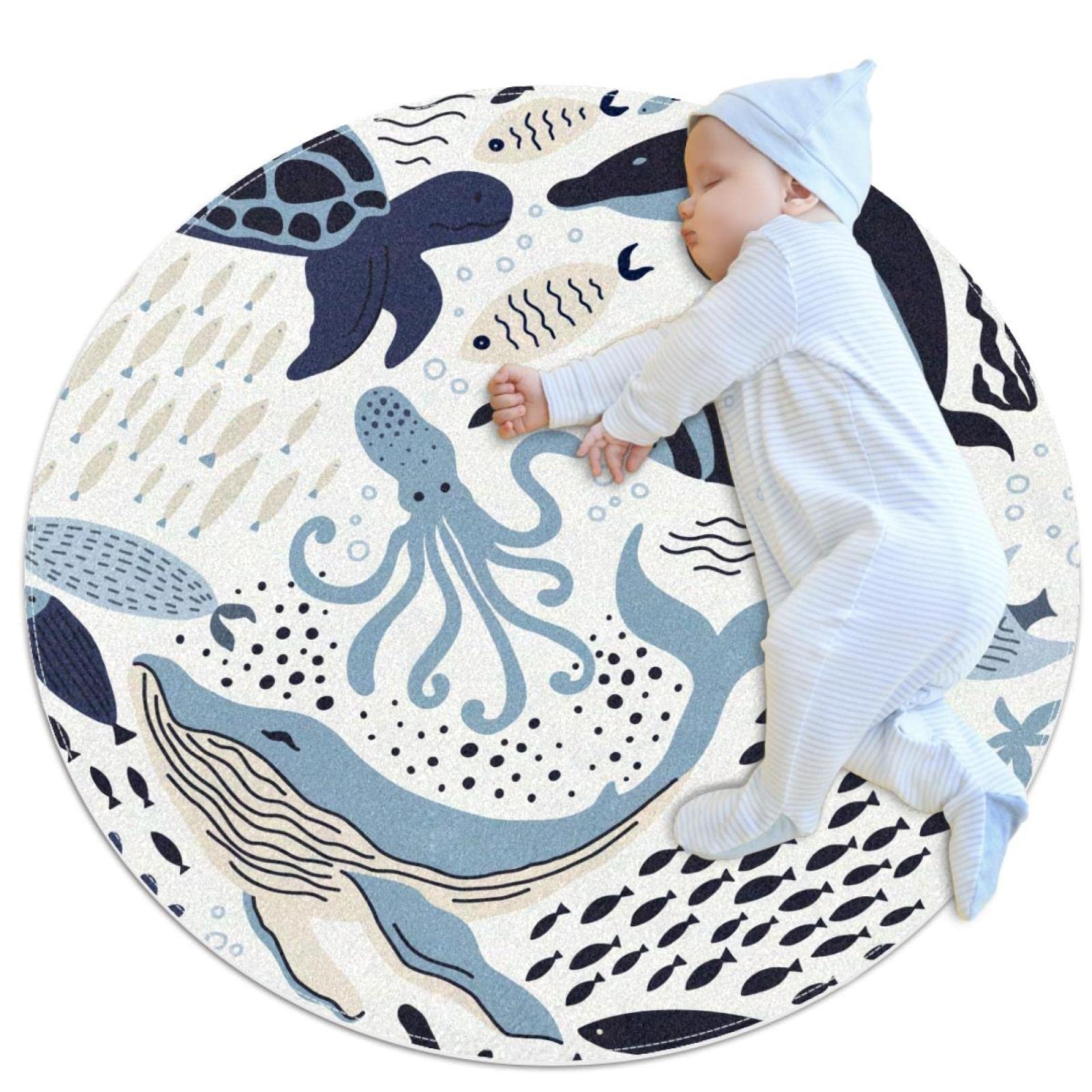 Tapis pieuvre dauphin JDEZ carré 70cm lavable pour décoration intérieure