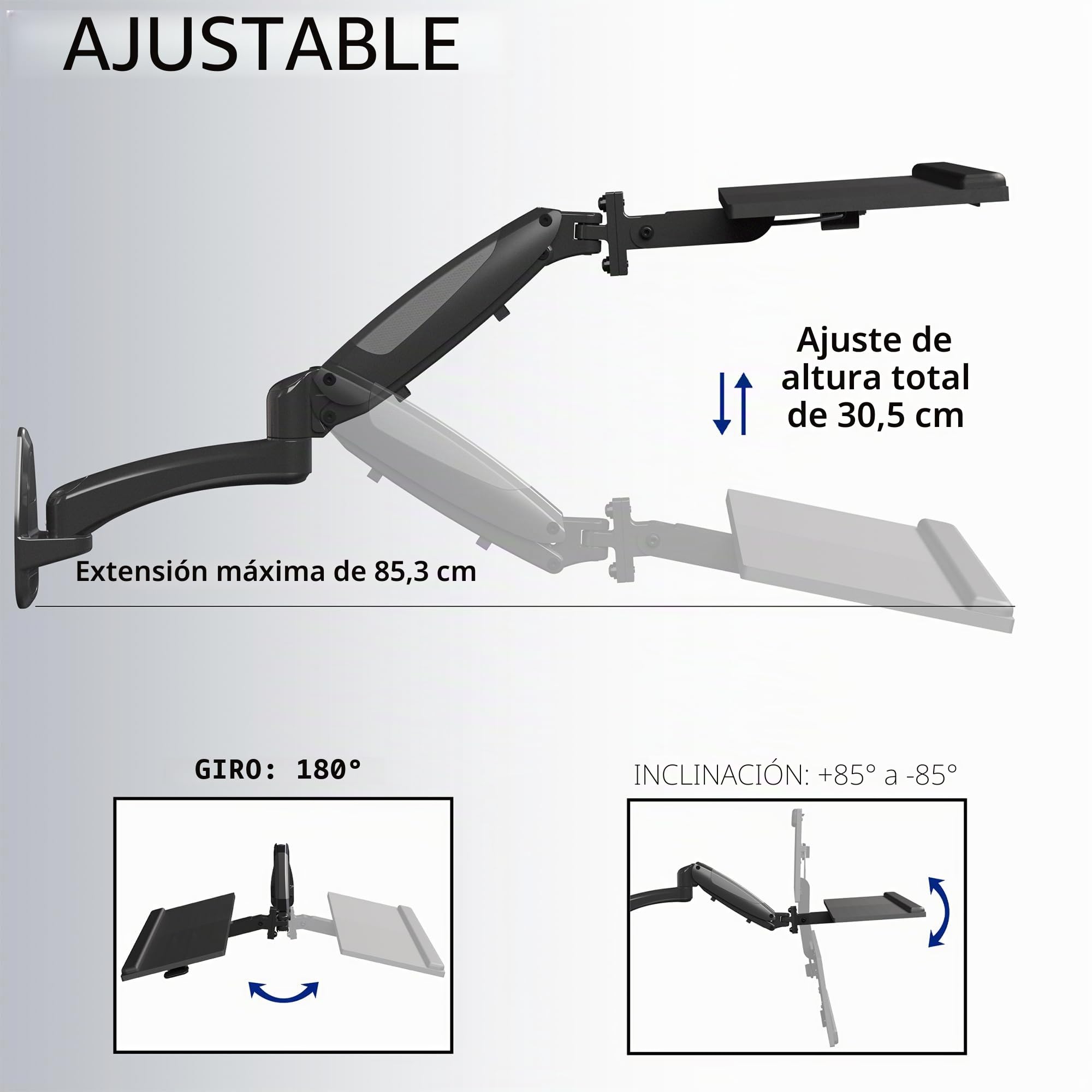 VIVO Soporte de pared para teclado y mouse con resorte neumático de 24 pulgadas, plataforma de escritura ajustable en altura de contrapeso, inclinación ergonómica, negro, MOUNT-KB35B