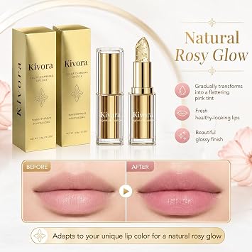 2Pack Kivora Ph Lipstick Colour Changing, Ph Adaptive Lipstick, Lip Balm with Gold Foil, Contains Gold Leaf, Non-stick Cup, Long-Lasting Color, 24h Hydrating