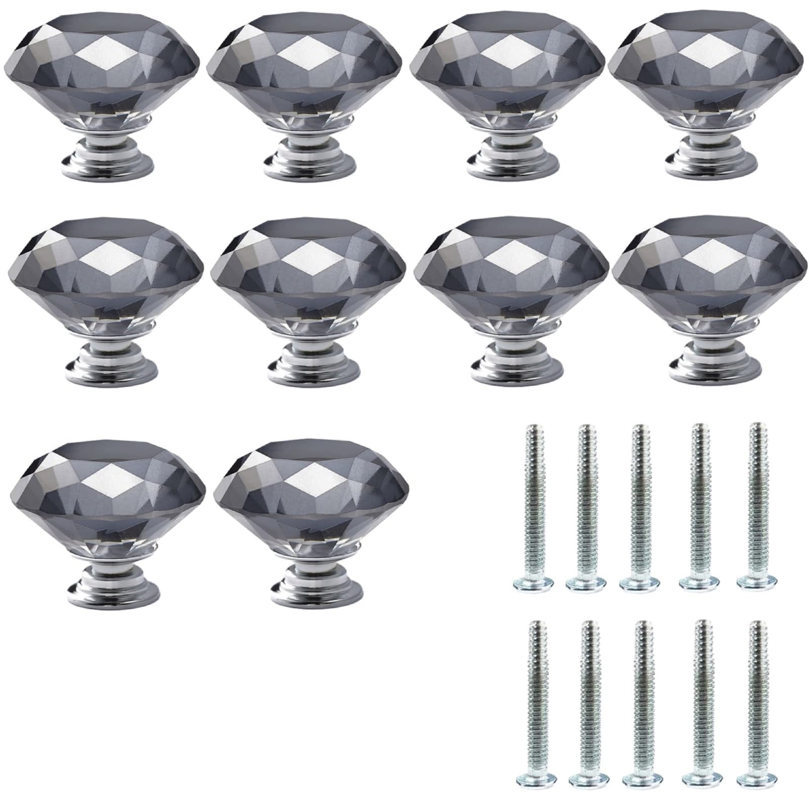 Kfgisd Black 10 Pcs,Drawer Knobs 1.18 * 1.1Inch Single Hole Transparent Multi-Color Cabinet Jewelry Box Drawer Diamond Handle,Crystal Handles(Black)