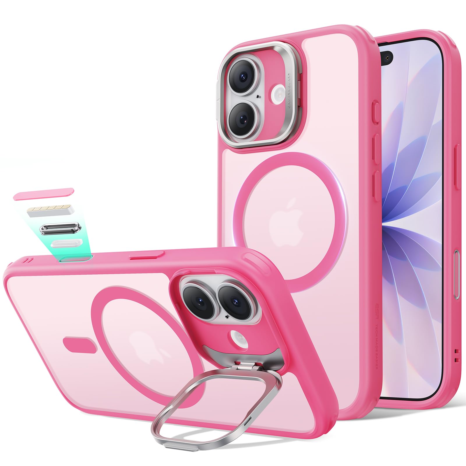 ESR für iPhone 17 Hülle, Kamerasteuerung, kompatibel mit MagSafe, Militärnorm Schutzhülle, integrierter Versteck Ständer Handy Case, Kratzfeste Rückseite, Classic Serie, Matt Rose