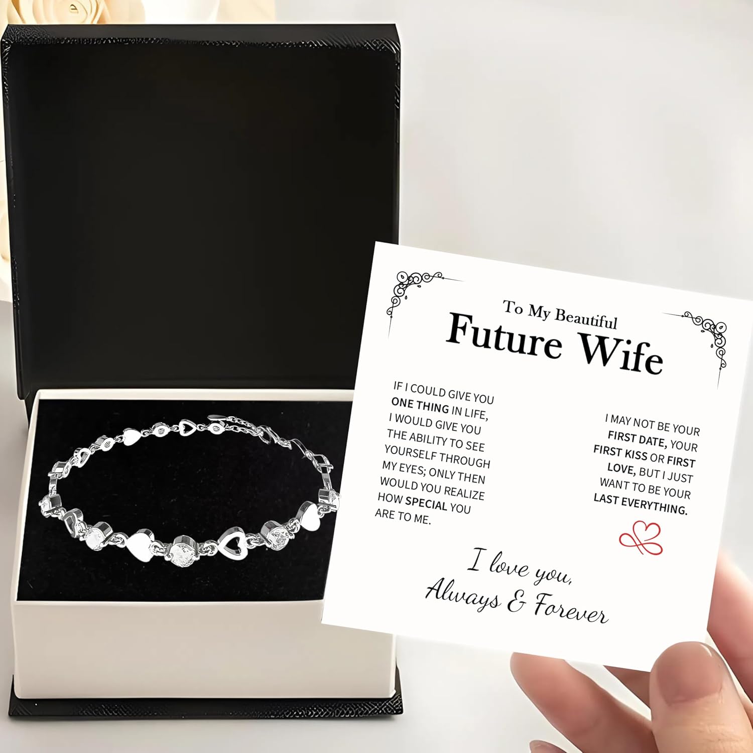 To My Future Wife Bracelet – Elegant Heart Crystal Bracelet Gift for Her Gift With Message Card.