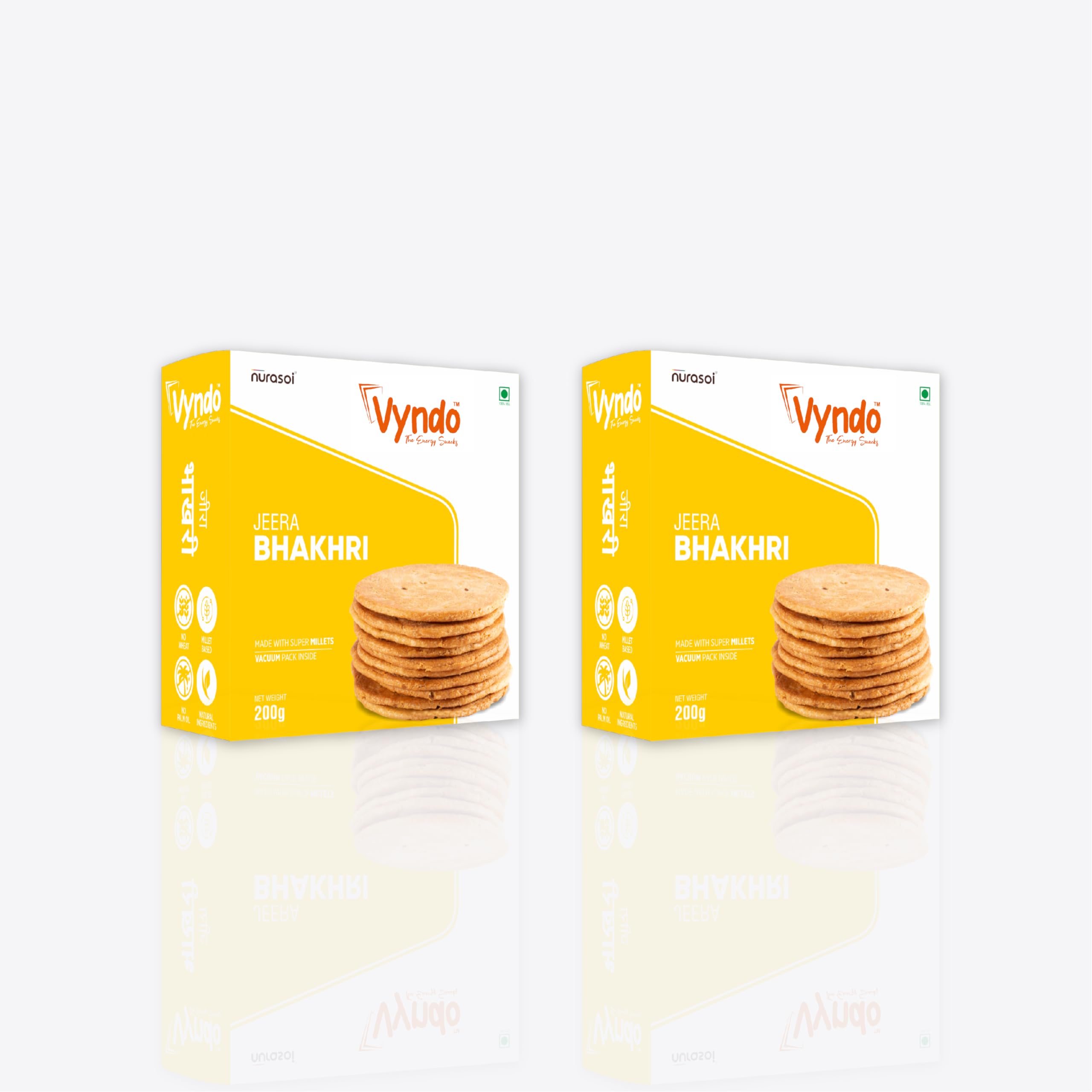 Vyndo Jeera Bhakhri – Pack of 2 (180g Each) | Millet Snacks, Gluten-Free, No Wheat, Healthy Fasting Special (Upwas/Vrat) Snacks, Diet Friendly.