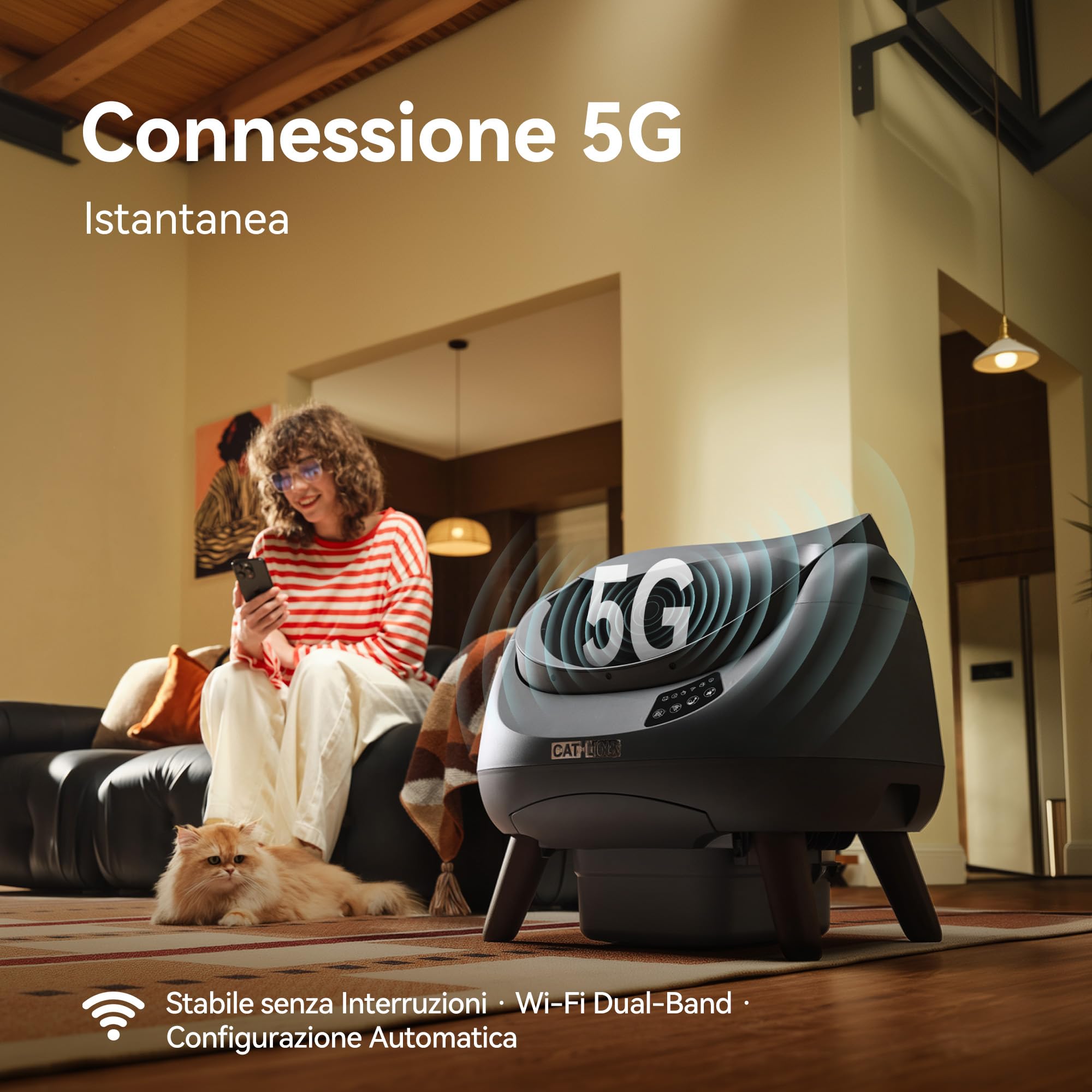 CATLINK Lettiera Autopulente per Gatti, Design Aperto con Ingresso dall'Alto, Wi-Fi 5 GHz, Capienza XL 12L, Compatibile con Tutti i Tipi di Sabbia, Ideale per Famiglie con Più Gatti(Bianco)