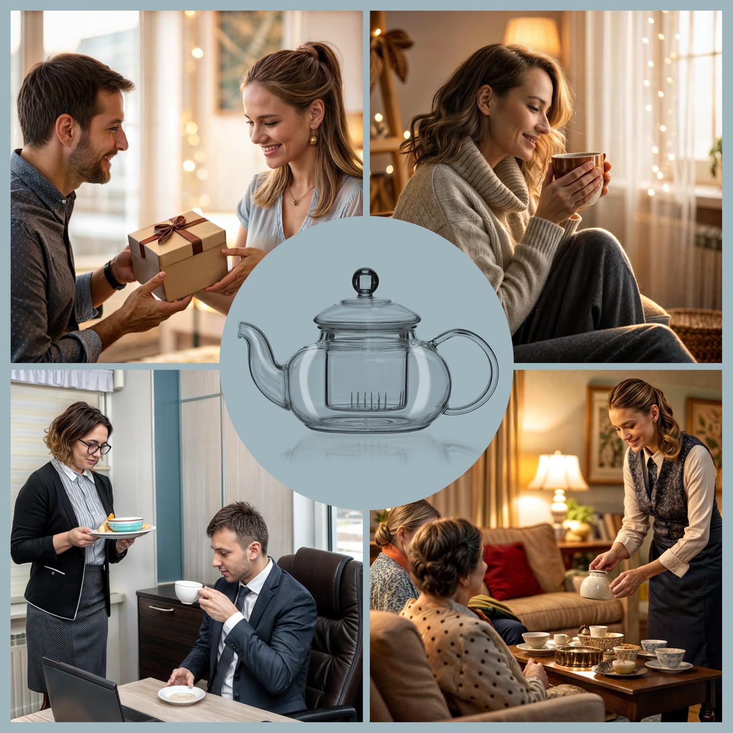 DIMONO® Szklany Dzbanek do Herbaty 600 ml z Sitkiem i Filtrem | Szklane czajniczki - szkło borokrzemianowe, ręcznie dmuchane, z pudełkiem prezentowym - idealny na prezent