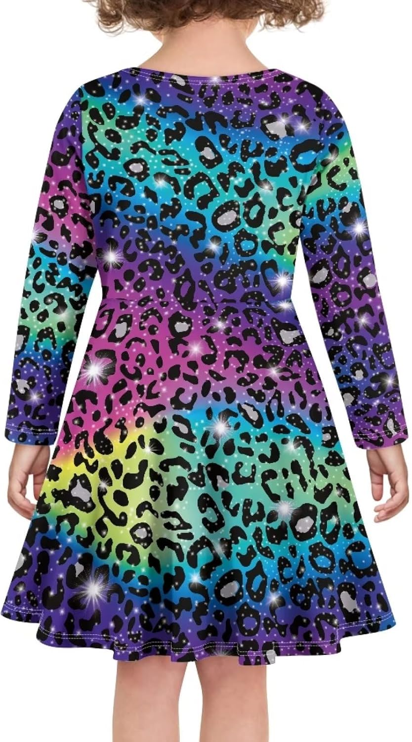 Long Sleeve Dress for Girls Kids Swing Twirly Skater Dresses 2-14 Years Old