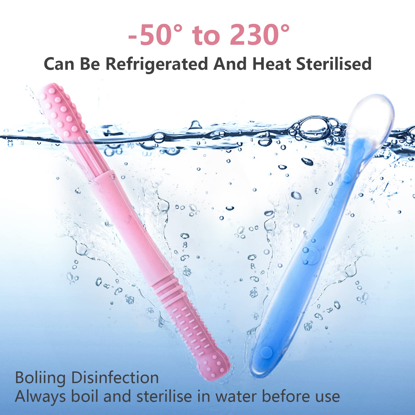Vicloon Gryzak dla niemowląt, 12-częściowy zestaw silikonowych probówek do gryzienia, 6 sztuk, z 2 łyżeczkami dla niemowląt + 4 szczotkami do czyszczenia, sensoryczna zabawka Molar do żucia dziecka w