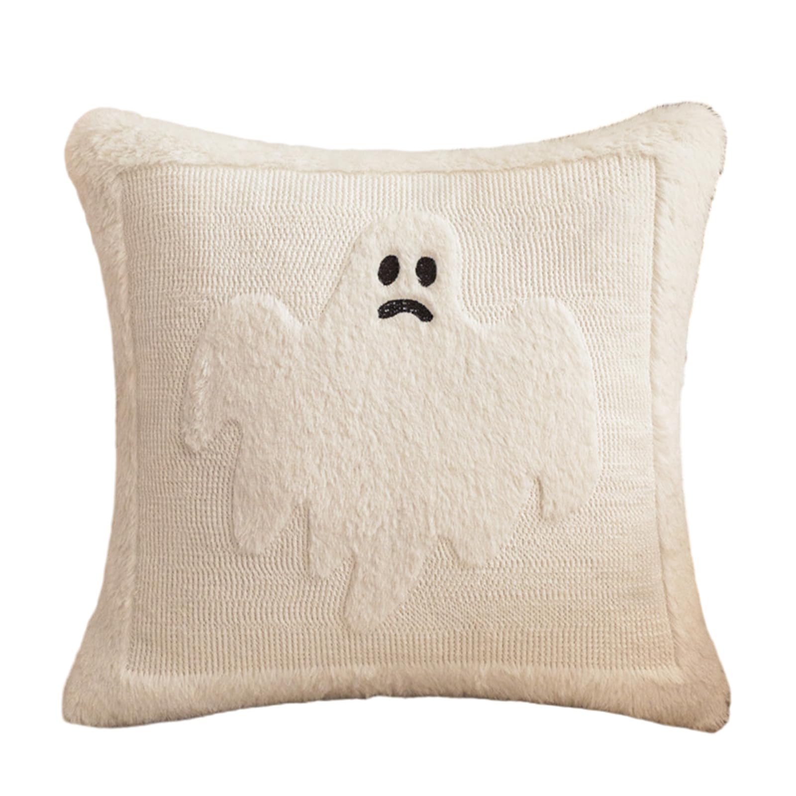 Xjdzineq Halloween Ghostly Design Soft Plush Faux Furs Pillowcase Safe for Children Washable Tufted Cushion Cover Living Room Decors Ghostly Themed Cushion Cover
