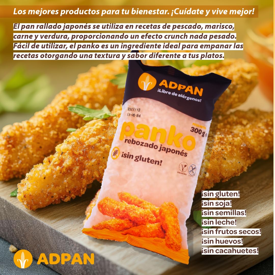 ADPAN Panko Sin Gluten Pack 3 x 300g Rebozado Crujiente Pan rallado Japonés Apto para celiacos