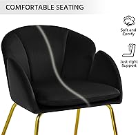 Vista 8 de Yaheetech - Silla de terciopelo moderna con forma de flor, silla de tocador para maquillaje con patas de metal dorado para sala de estar/habitación