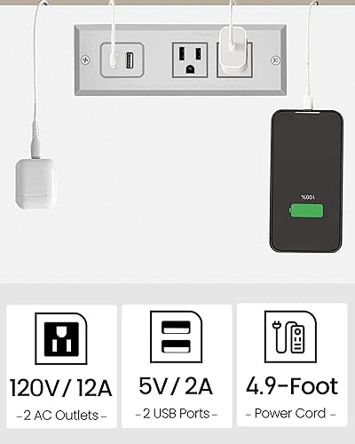 Miniatura 6 de TUTOTAK Juego de 2 mesas auxiliares con estación de carga, mesa auxiliar con puertos USB y tomacorrientes, mesita de noche, estante de
