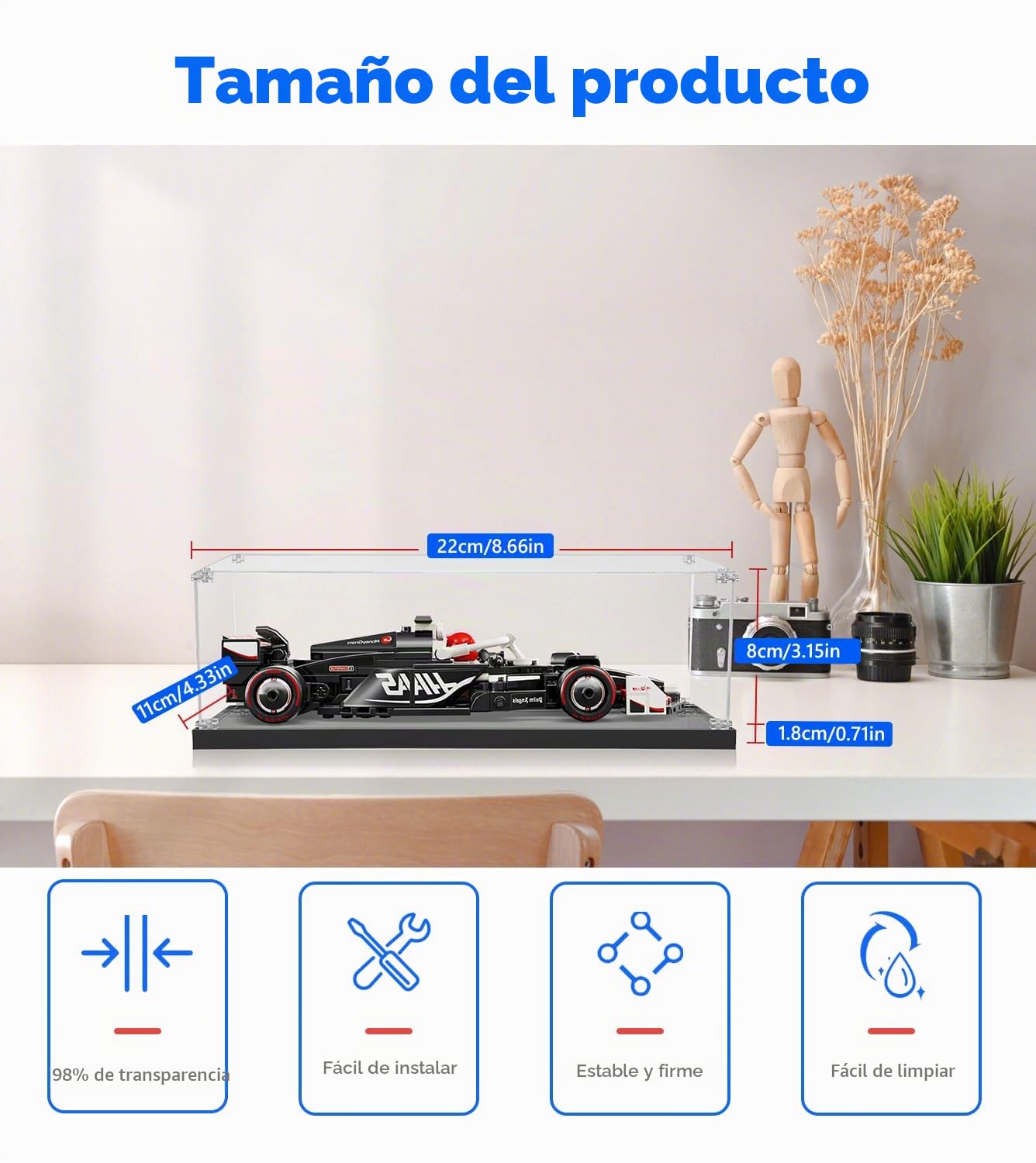 Vitrina acrílica compatible con Lego Speed Champions vitrina 77242,77243,77244,77245,77246,77247,77248,77248,77249,77250,77251, vitrina organizadora 22 x 11 x 8 cm (solo funda de pantalla)