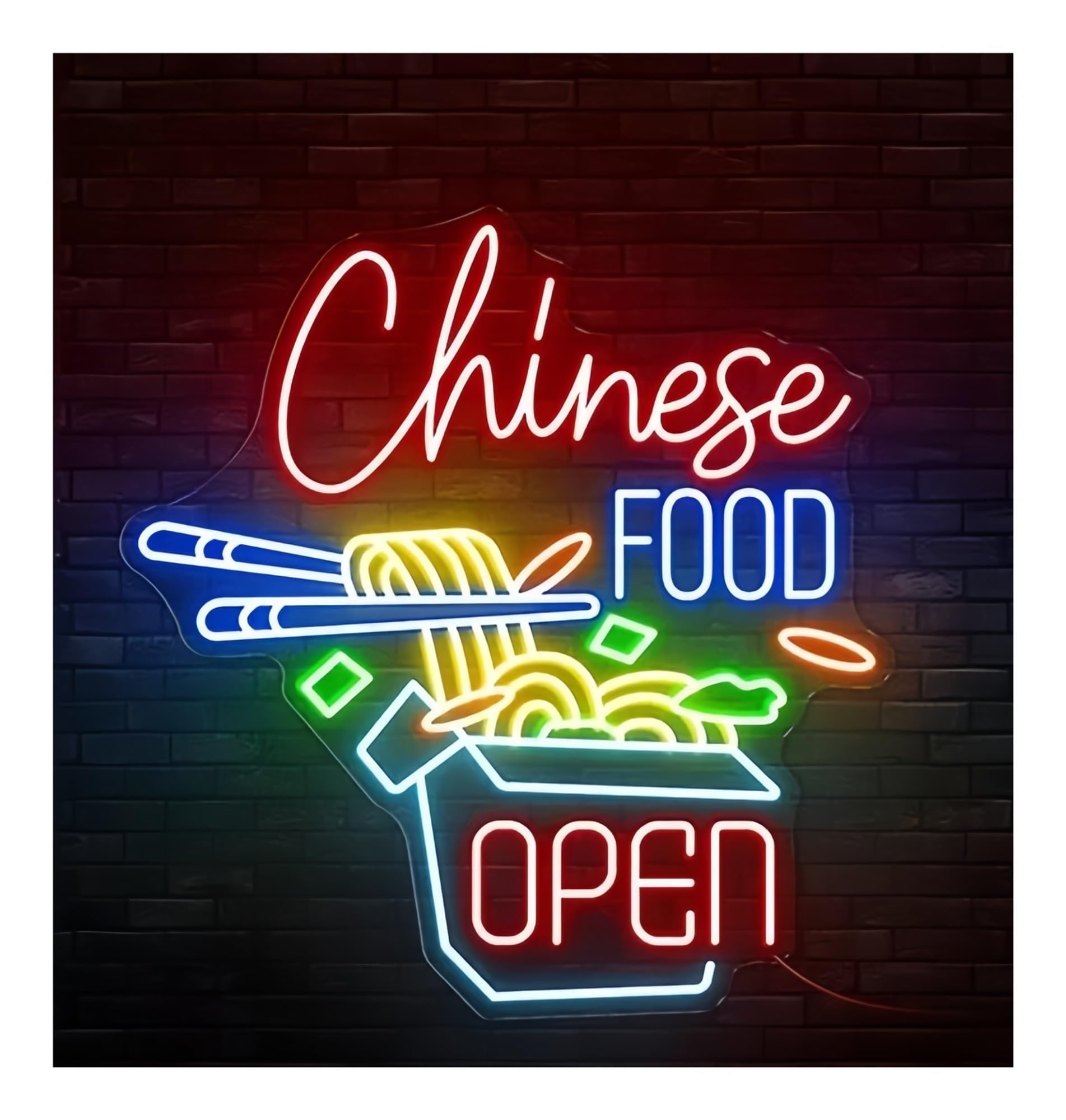 Shouxi F Sign Lamp Chinese Ood Open Neon Sign Ramen Bowl Noodles Restaurant Kitchen Bar Decoration Business 60Cm(F)