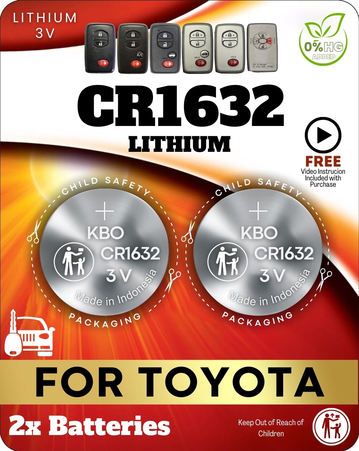 Key Fob Battery Replacement Kit - 2-Pack CR1632 Batteries - Compatible with Toyota, Lexus, and Subaru Models - OEM Quality - Easy DIY Installation -