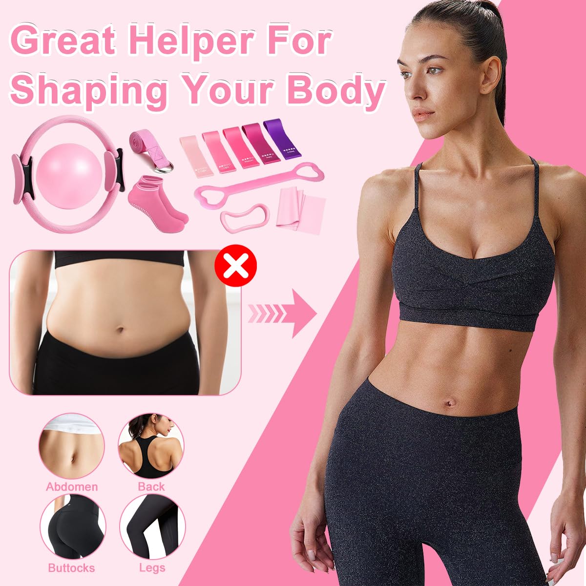 LGZIN 13 Pezzi Kit Pilates, Set di Anelli da Pilates con 32 cm Pilates Ring, Pilates Ball, Fasce di Resistenza e Molto Altro Ancora, Set Fitness per Allenamento Casa, Workout Studio, Fitness Viaggio