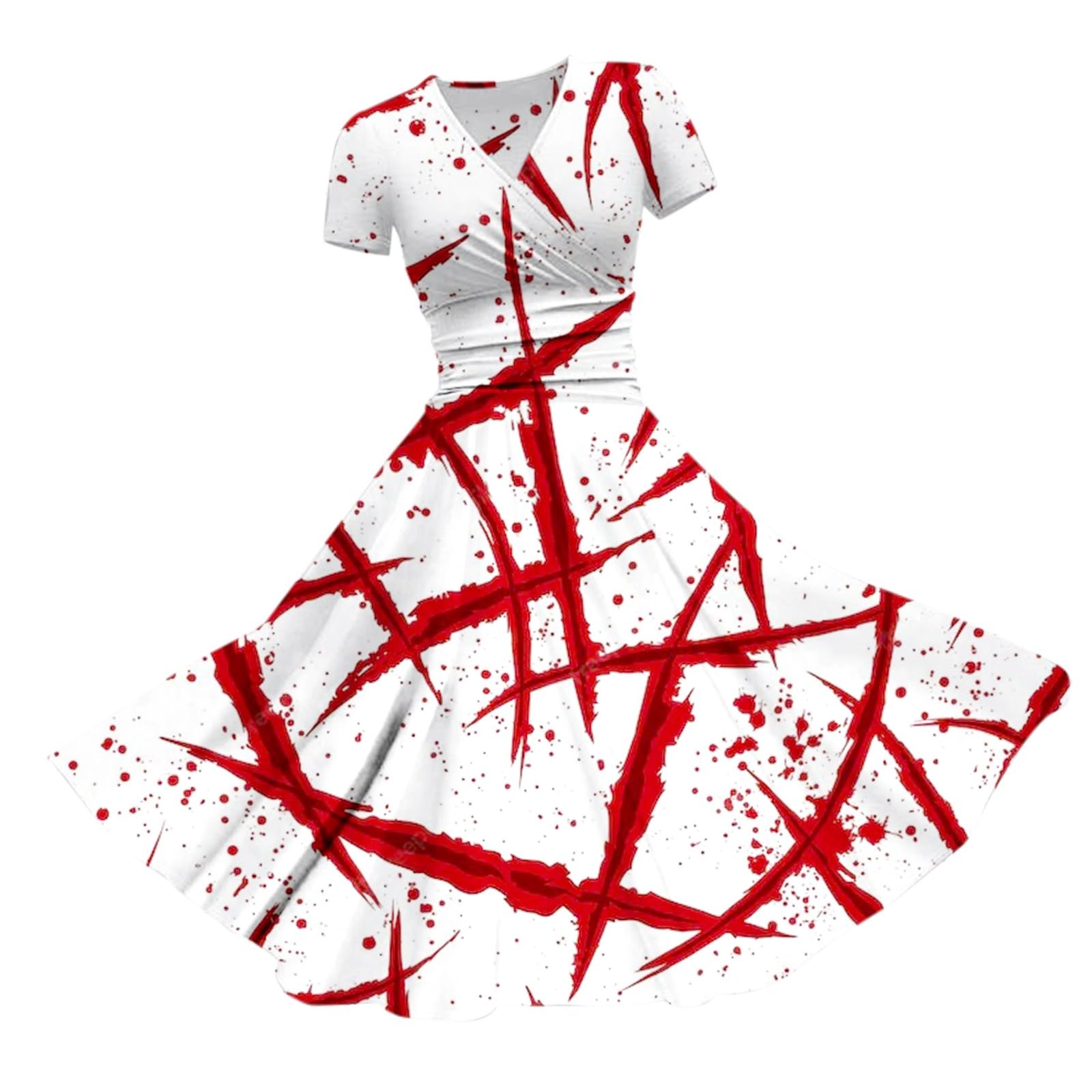 HUIFUAO Halloween Dresses for Women Scary Bloody Fancy Dress Plus Size Halloween Costumes V Neck Short Sleeve Party Evening Horror Festival Cosplay Outfits Clothes (Z11-Red, M)
