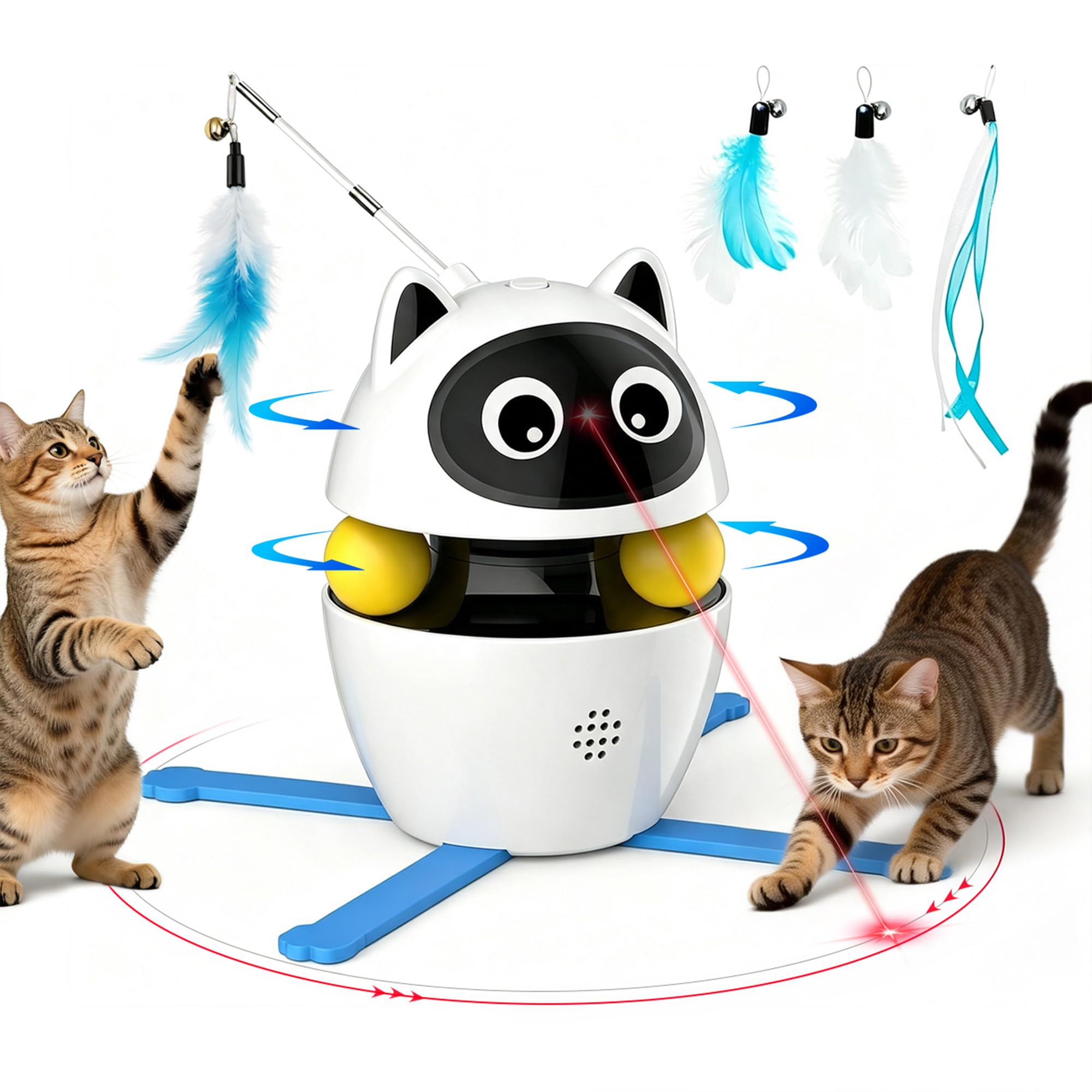 Interactive Cat Toy for Indoor Cats, Laser, Feather, Track Ball, Self-Play