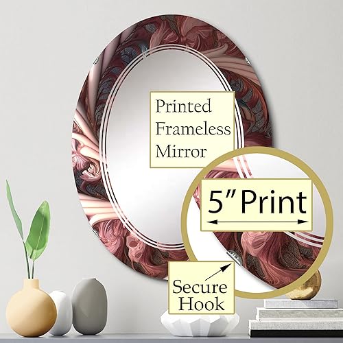 Miniatura 3 de DesignQ Pink Fractal Emanation II - Espejo de tocador, espejos de baño, espejos de pared para sala de estar, dormitorio, espejo ovalado, grande, 20
