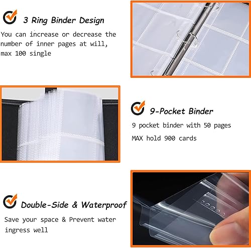Miniatura 6 de Carpeta de tarjetas de hockey con 900 bolsillos, tarjetero para coleccionistas de tarjetas, carpeta de tarjetas intercambiables, 9 bolsillos con 50