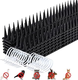 Plastic Bird Spikes for Outside Birds Deterrent Spikes for Keeping Raccoon Pigeons Away from Garden Fence Roof Mailbox, Outdoor Plastic Spike Strips (12-Pack, Black)