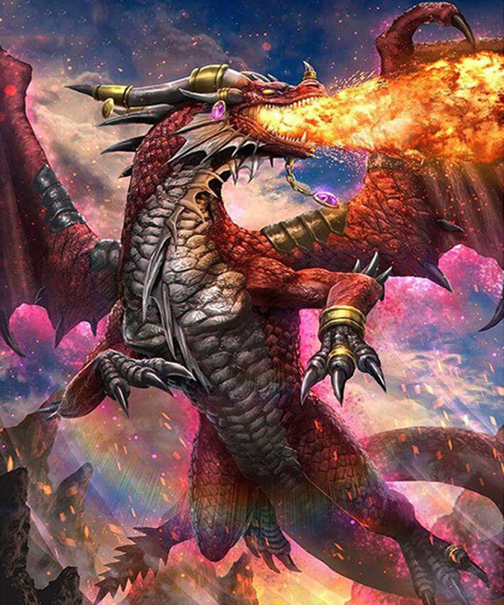 5D Diamond Painting by Digital Painting Kit DIY Oil Painting Artwork Suitable for Home Wall Decoration Round Diamond Cartoon Animal Dragon 30x35cm