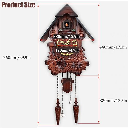 Miniatura 7 de Reloj de pared, relojes de cuco, relojes de cuco para pared, reloj de pared de cuco de madera maciza, reloj de pájaro para decoración del hogar,