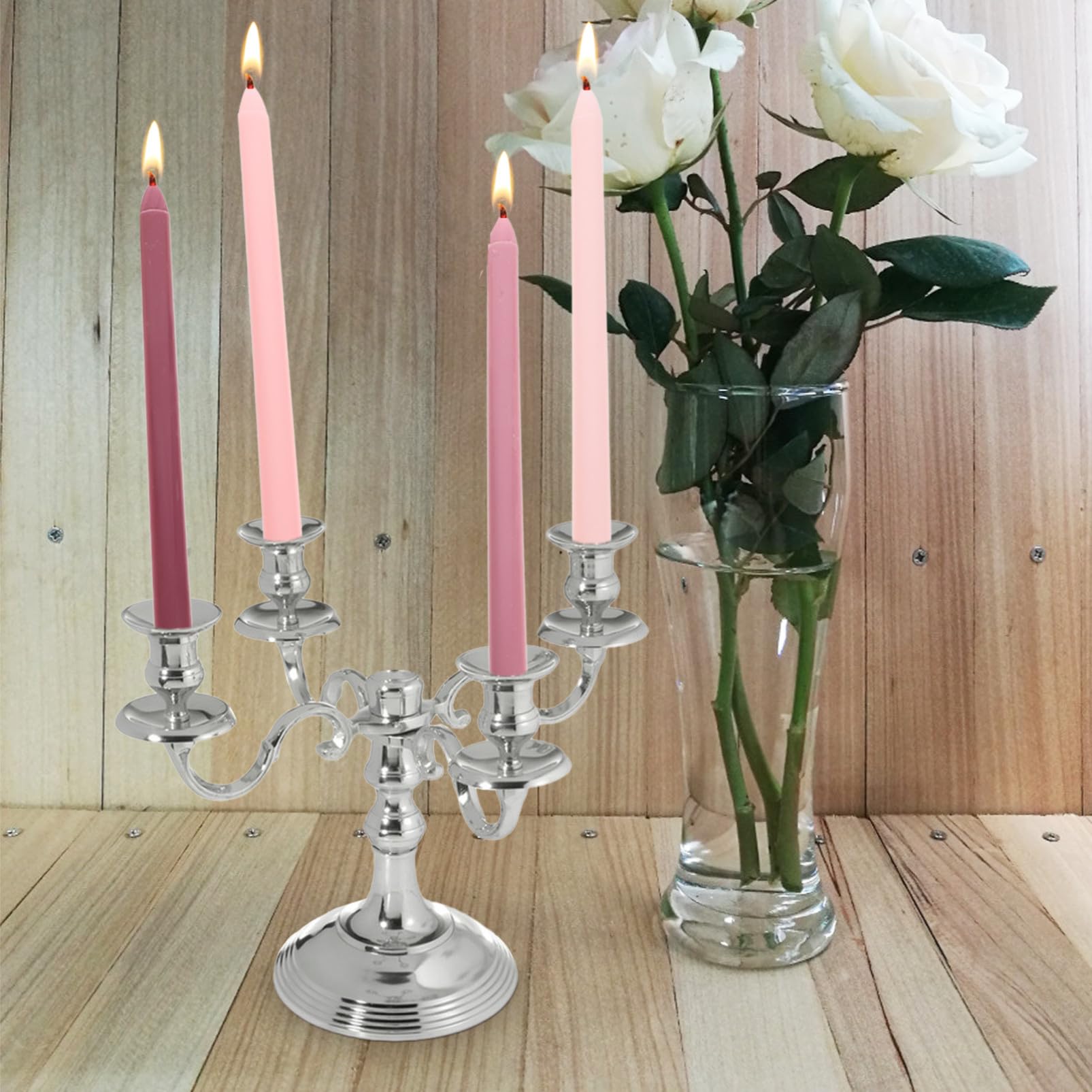 Candele Profumate a Palo lungo Decorate per Matrimoni, Luce Decorativa Romantica per Sala da Pranzo, Paraffina senza Fumo, Set da 4 Pezzi, Fragranza Rosa Morbida