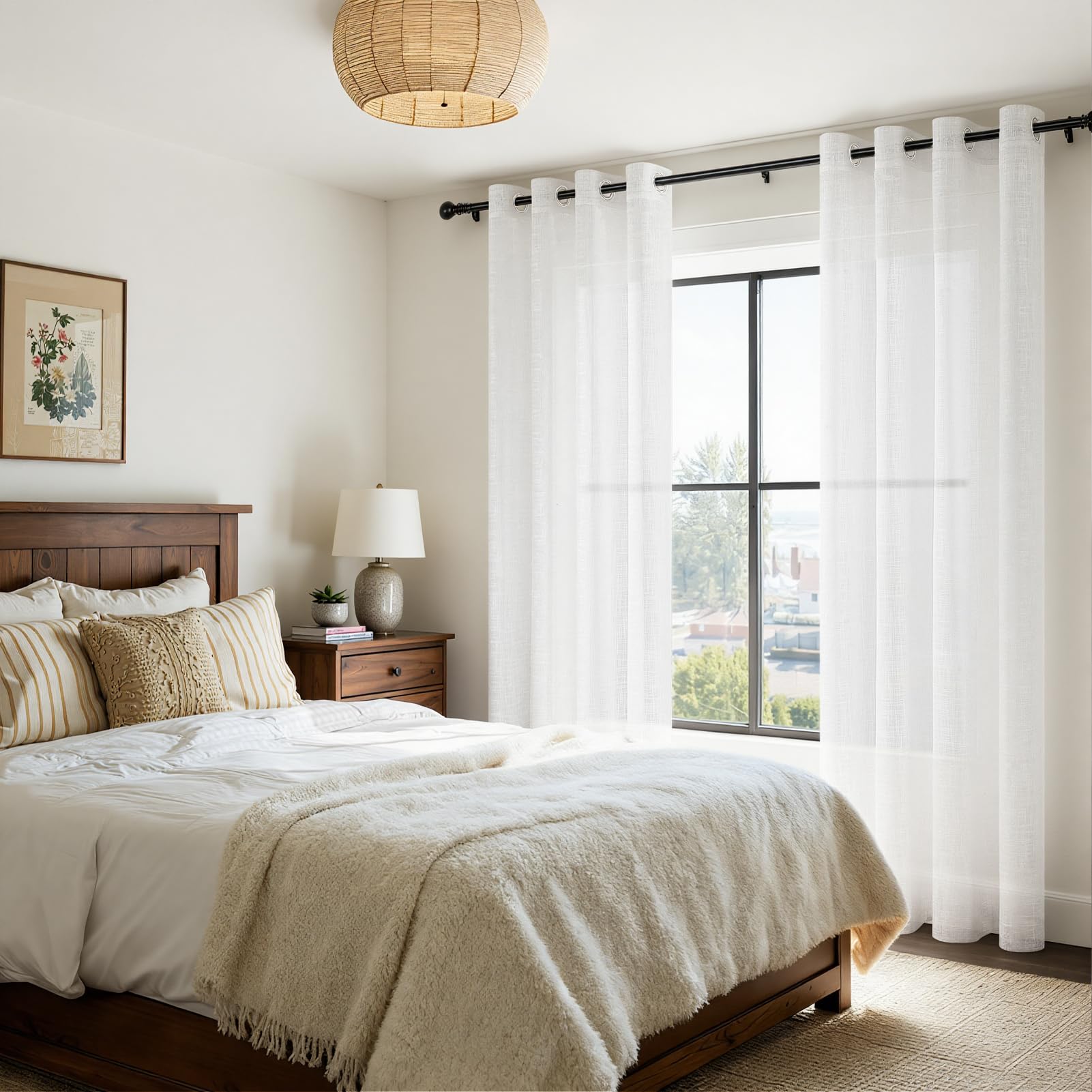 MRTREES Gardinen Leinenoptik mit Ösen 2er Set,Vorhang Weiß 245x140 cm | Vorhänge Halbtransparent,Boho Style,Landhaus,für Wohnzimmer Modern,Schlafzimmer,Fenster,Kinderzimmer,Kaffeehaus,Balkontür