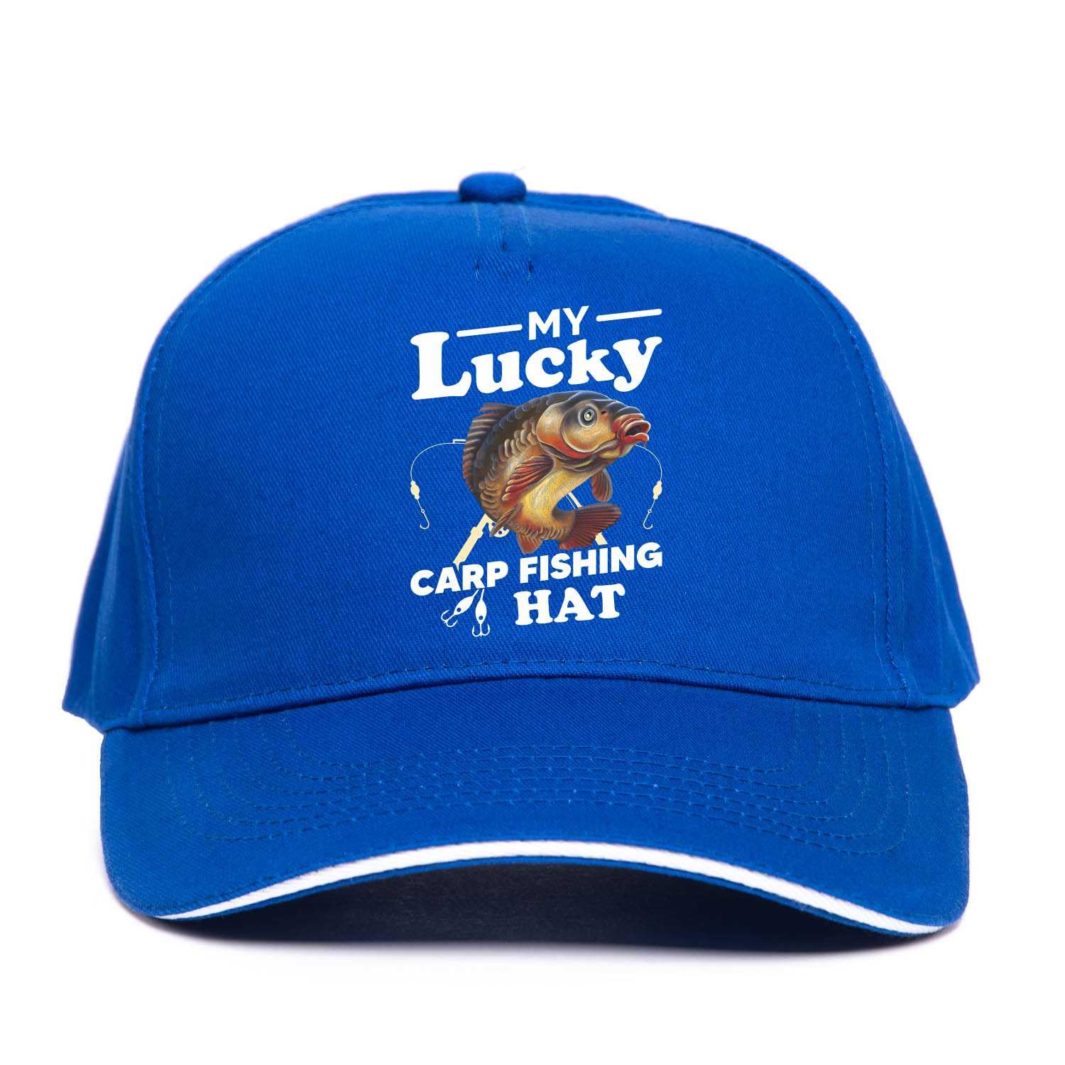 Print4u Unisex Blue My Lucky Carp Fishing Baseball Cap Anglers Gift Father's Day Birthday