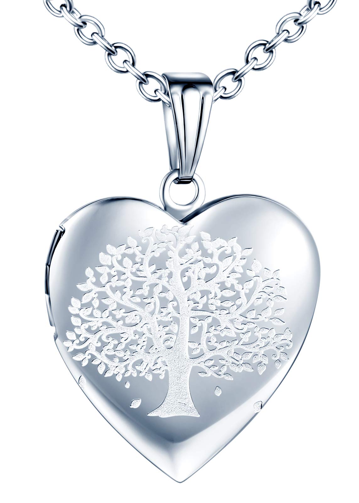 CPSLOVECollar con foto de corazón, colgante de acero inoxidable para mujer, colgante de árbol de la vida, collar conmemorativo, Puede poner fotos, tallando el patrón del árbol de la vida