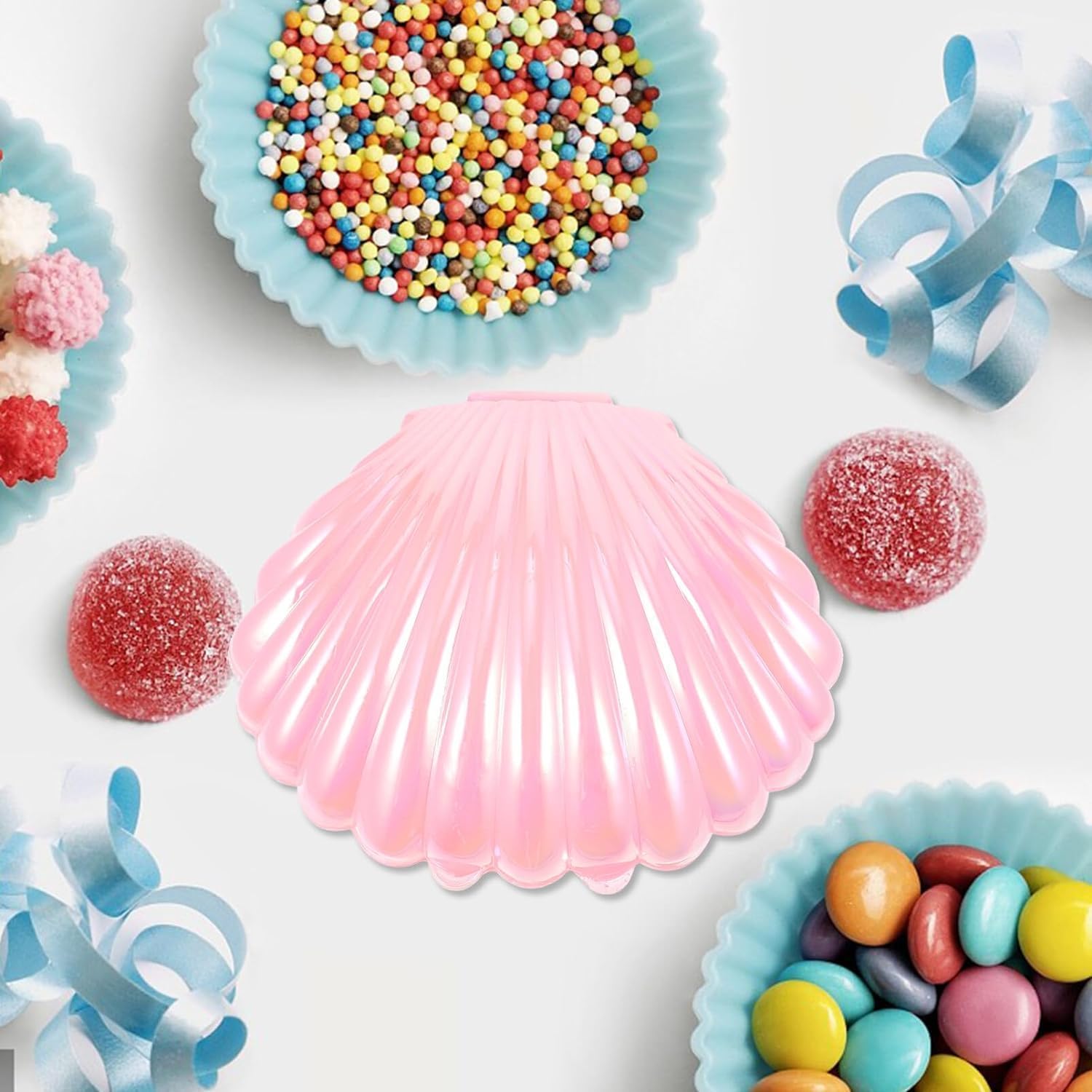 10Pcs Sea Shells Candy Boxes Seashell Containers Plastic Chocolate Box Creative Jewelry Holder Party Treat Boxes for Wedding Birthday Plastic Container (Pink) image 3