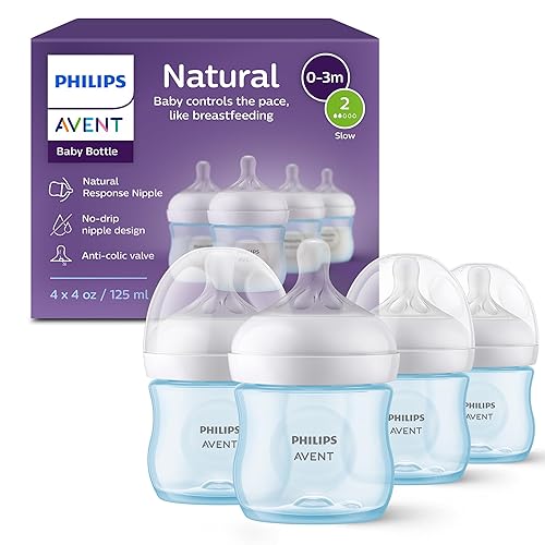 Philips AVENT Biberón natural con pezón de respuesta natural azul 4 onzas 4 unidades SCY90024