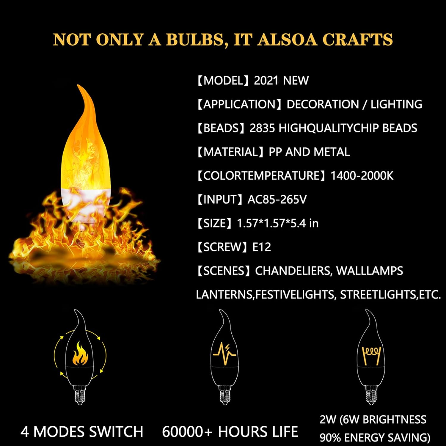 One-Day Sale: Up to 40% Off 6 Pack E12 LED Flame Effect Light Bulbs - 2020 Upgrade 4 Modes with Upside Down Effect - E12 LED Flickering Candelabra Light Bulbs for Indoor/Outdoor/Hotel/Party/Bar Decorations