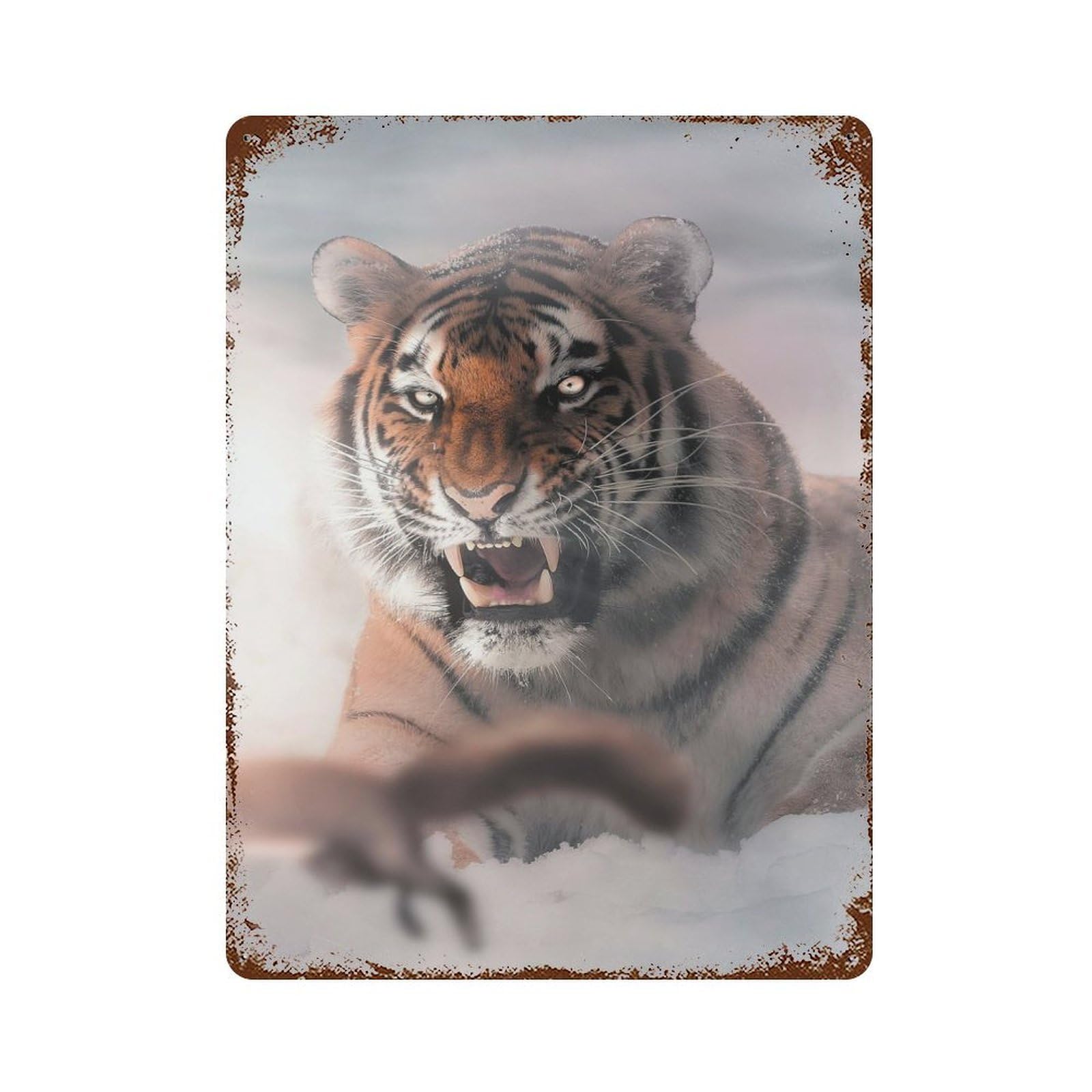 Tiger And Jumping Squirrel Rusty Metal Tin Sign 15.7"x11.8", for Basement, Hobby Room And Garage Decor, Retro Wall Decor
