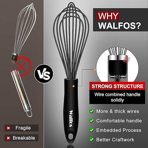 Miniatura 2 de Walfos Silicone Whisk,Stainless Steel Wire Whisk Set of 3 -Heat Resistant 480°F Kitchen Whisks for Non-stick Cookware,Balloon Egg Beater Perfect for