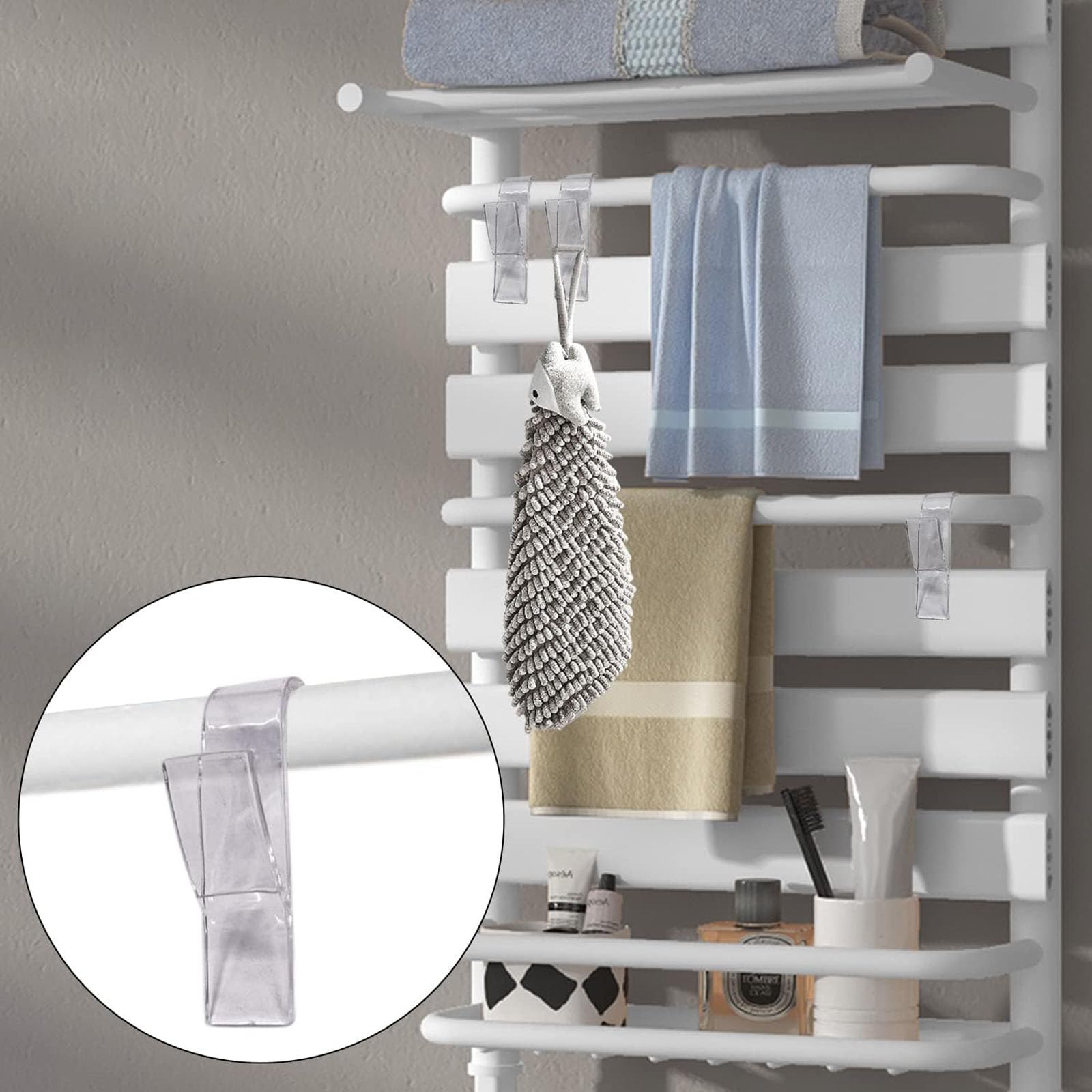 LMOGWL 8 Pieces Towel Round Radiator Brackets Hooks, Towel Rail Radiator Hooks - Image 3