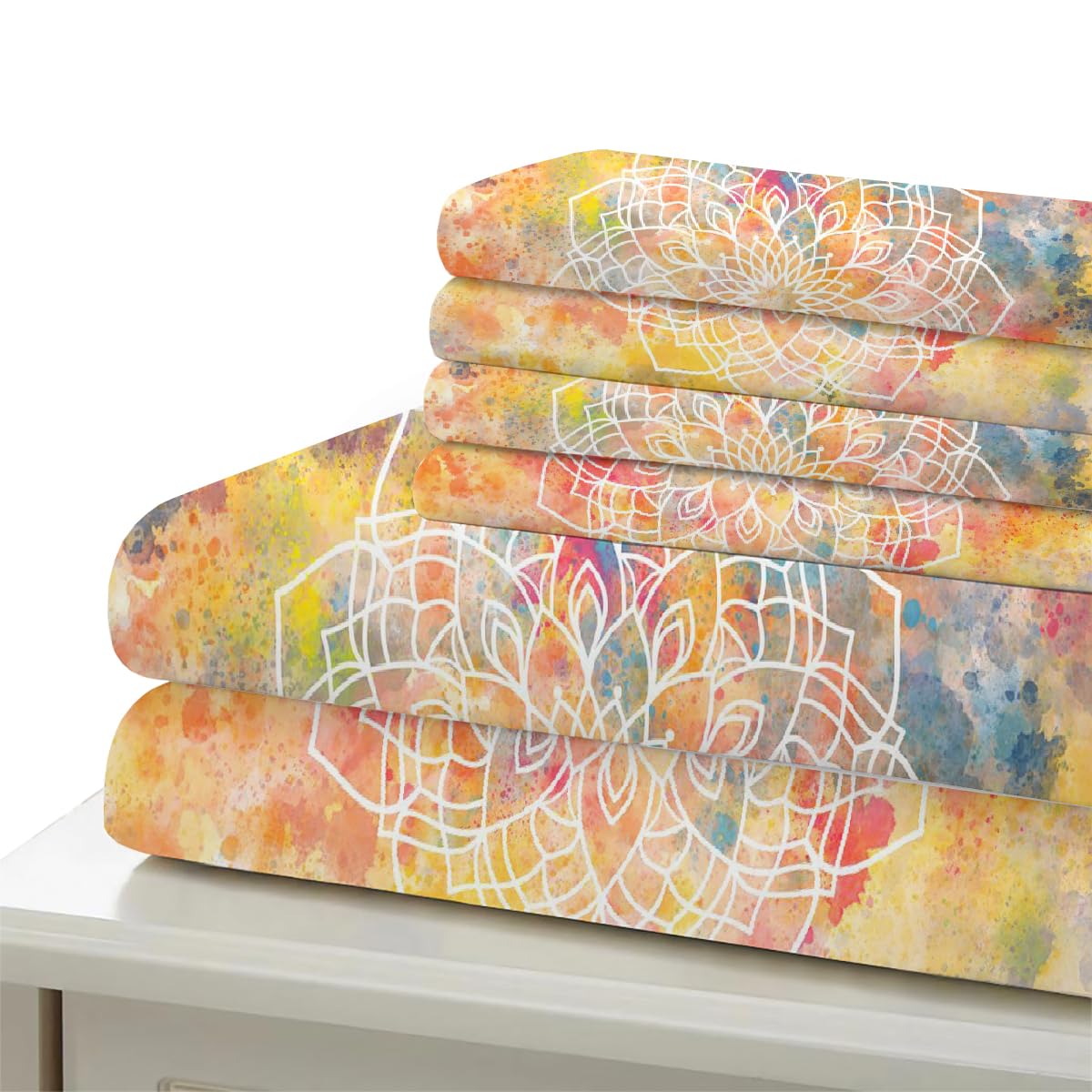 3D Mandala Bettwäsche Set 135x200 cm 4teilig Microfaser Warme Sommer Weich Bettwäsche Retro Boho Bettbezug Kinderbettwäsche mit 2 Kissenbezug 80x80 cm（Stil 205-8）