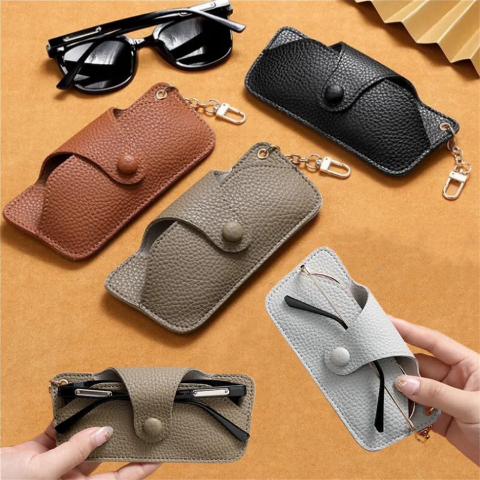 Sonnenbrillen etui Tragbare Handgefertigte Retro-Brillentasche Aus PU-Leder Mit Trageband Und Einfacher Aufbewahrungsbox für Stilvoll Tragbar