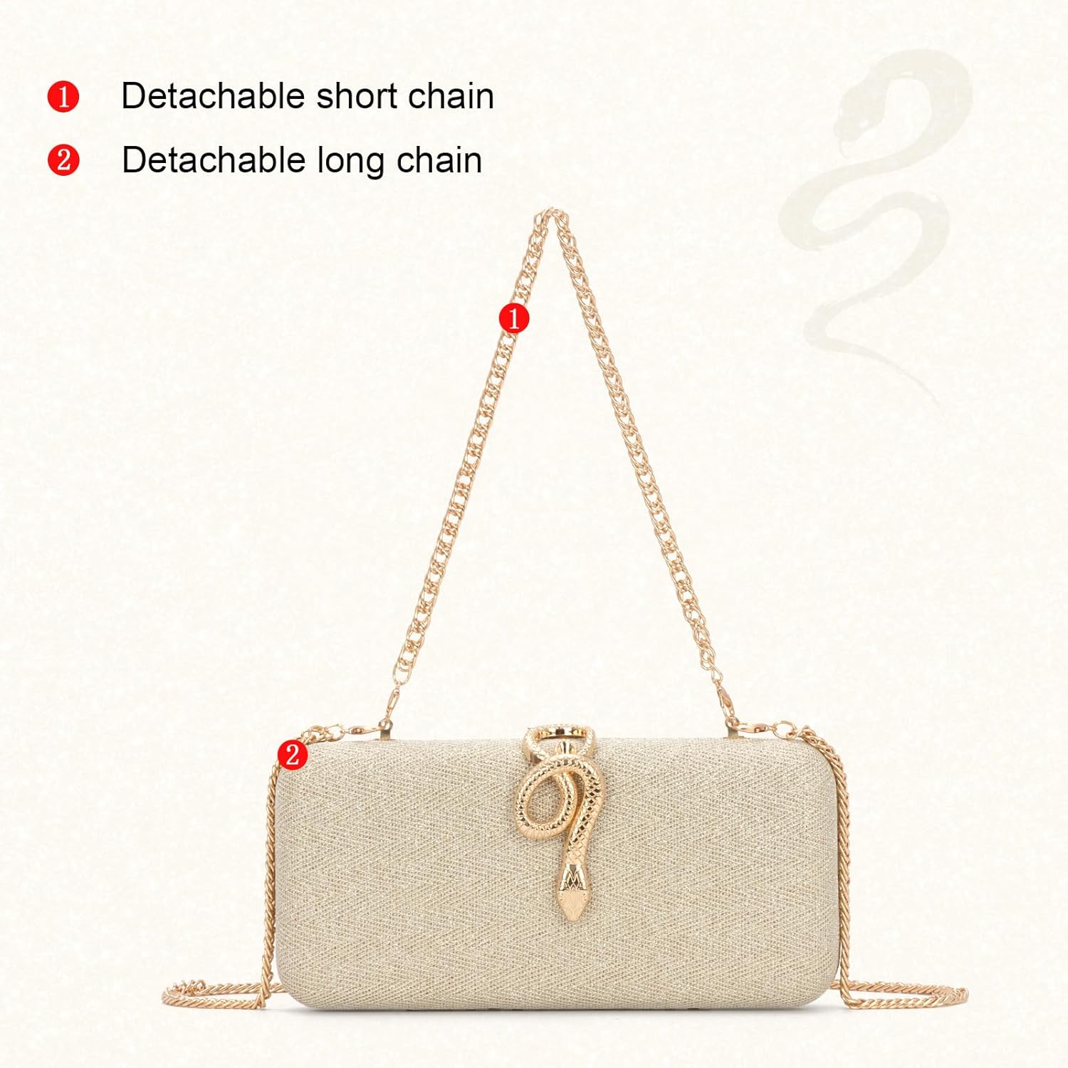 Freie Liebe Clutch Purses for Women Formal Snake Buckle Sparkly Evening Bag with Chain, Crossbody Bags for Wedding Party