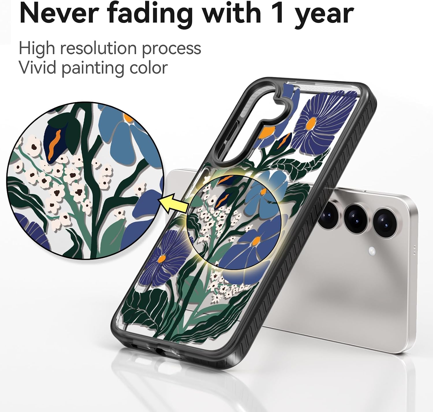 Rosarnnah Compatible for Samsung Galaxy S25 Case Cute Aesthetic - Durable Shockproof 6.6 ft Drop Impact Phone Case Cover with Funny Fashion Passiflora Caerulea Design 6.2" Black