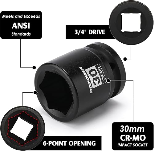 Miniatura 2 de MIXPOWER Zócalo de impacto poco profundo de 3/4", 1.181 in, CR-MO, métrico, 6 puntos, tuerca de eje de grado de impacto para una fácil extracción