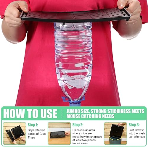 Miniatura 4 de Qualirey 6 trampas de pegamento para ratones de ratas gigantes de 10 x 10.8 pulgadas, trampas adhesivas para ratones con sabor a maní, feromonas,