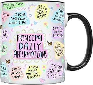 YouNique Designs School Principal Coffee Mug - 11 Oz, Daily Affirmations Principal Gifts for Women, Principal Appreciation, Relaxation, Stress Relief, Anxiety, Mindfulness Mugs (Black Handle)