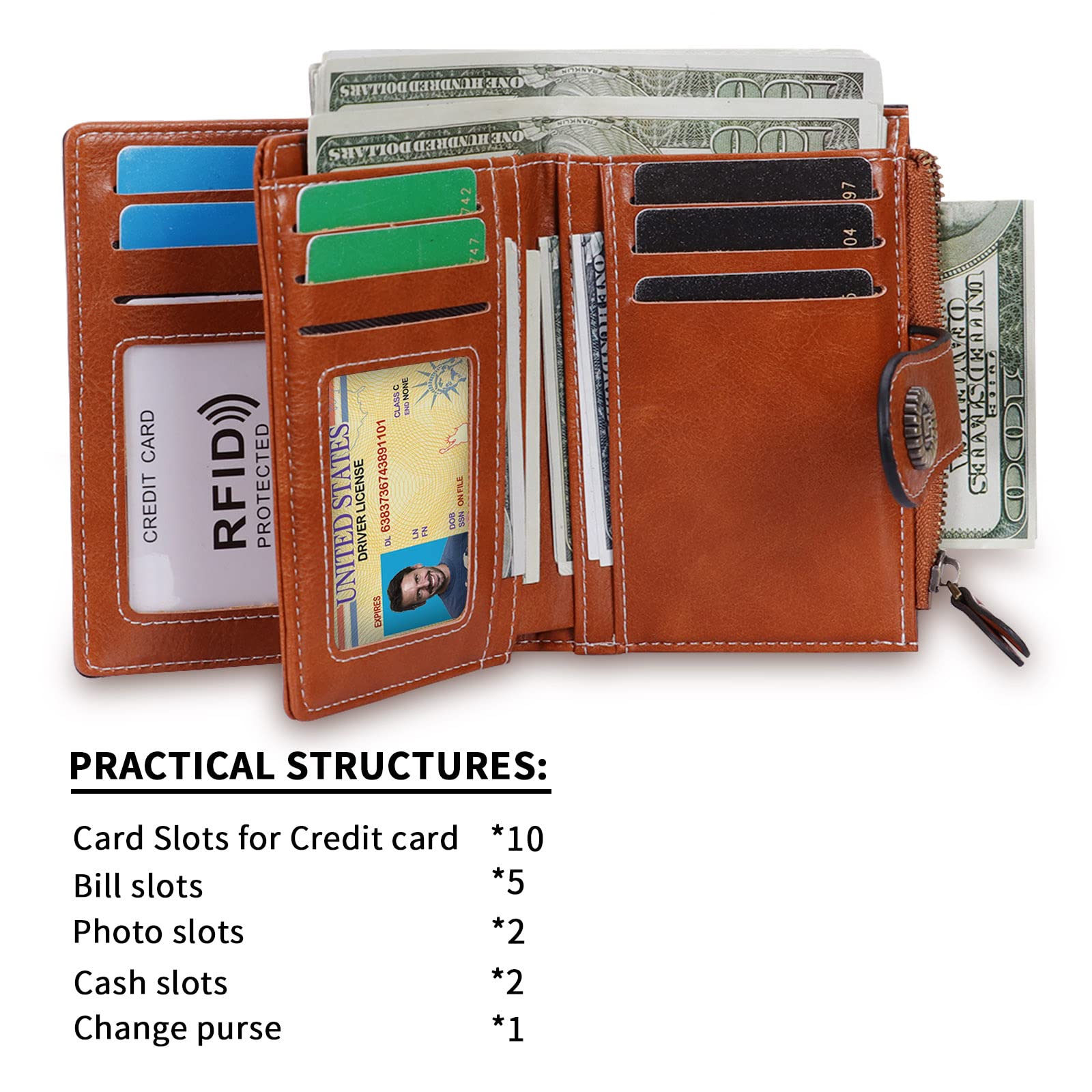 HUA ANGEL Donna Corto Clutch Portafoglio Grande Capacità Cerniera Portamonete Borsa per Monete Pelle PU Pochette da Polso con Multiple Slot per Schede Carte di Credito Contanti Fatture