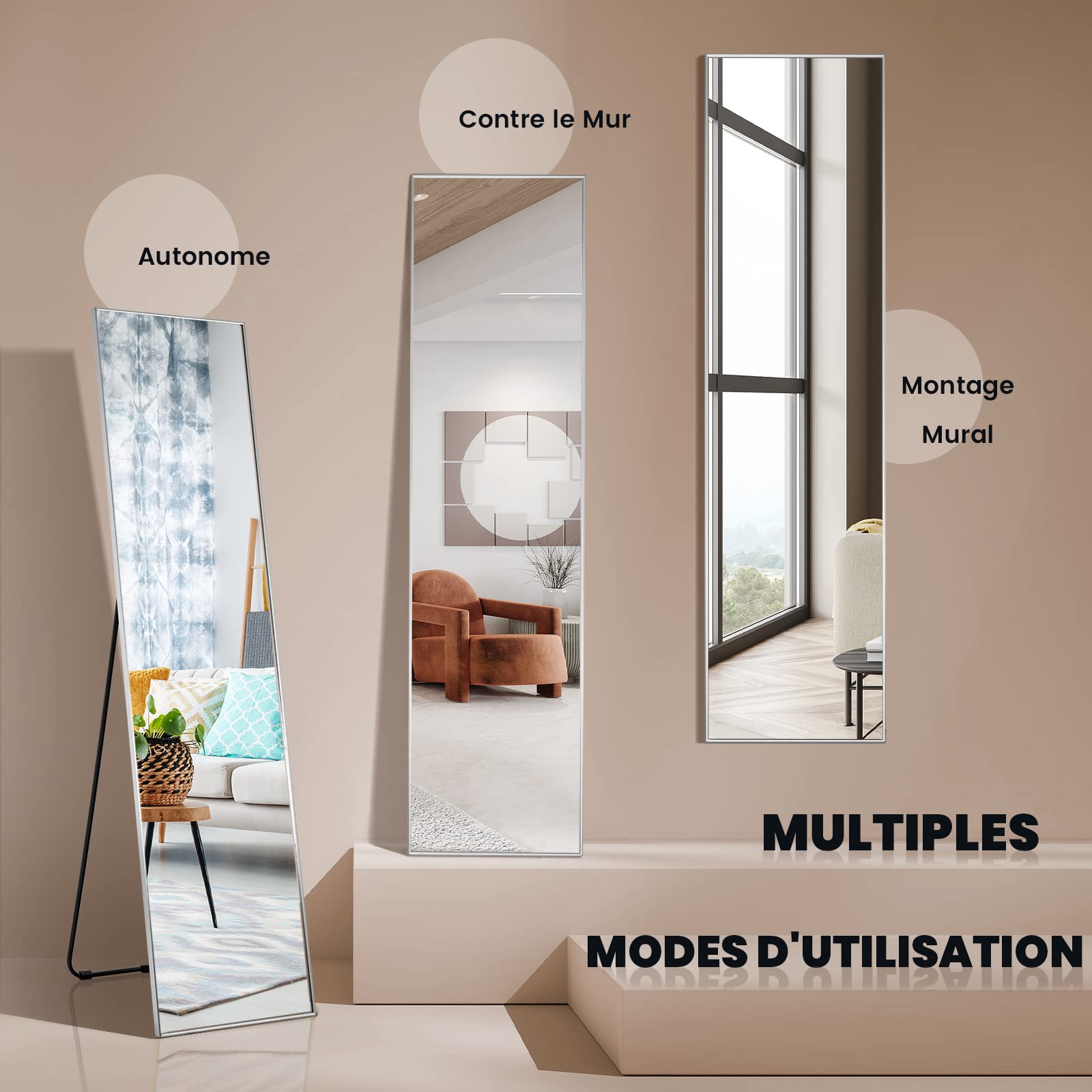 BEAUTYPEAK Miroir Pleine Longueur pour Porte 48x14 Pouces Miroir sur Pied Miroir Mural Suspendu, Or