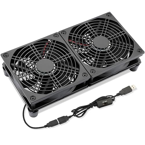 Ventilador de enfriamiento USB de 4.724 in x 2 5 V 9.449 in con control de velocidad para router DVR receptor de computadora Xbox TV Box PlayStation