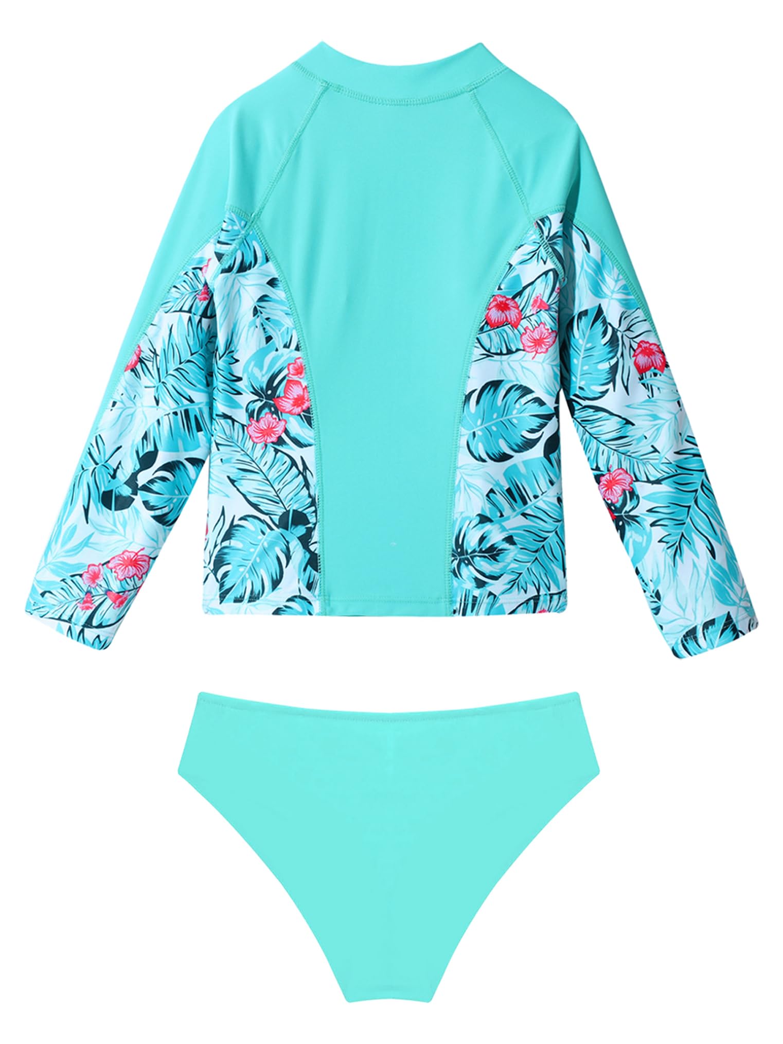 Choomomo Kids Girls Long Sleeves UPF 50+ Sun Protection Rash Guard Swimsuits Beach Pool Bathing Suits Lake Green A 16 Years