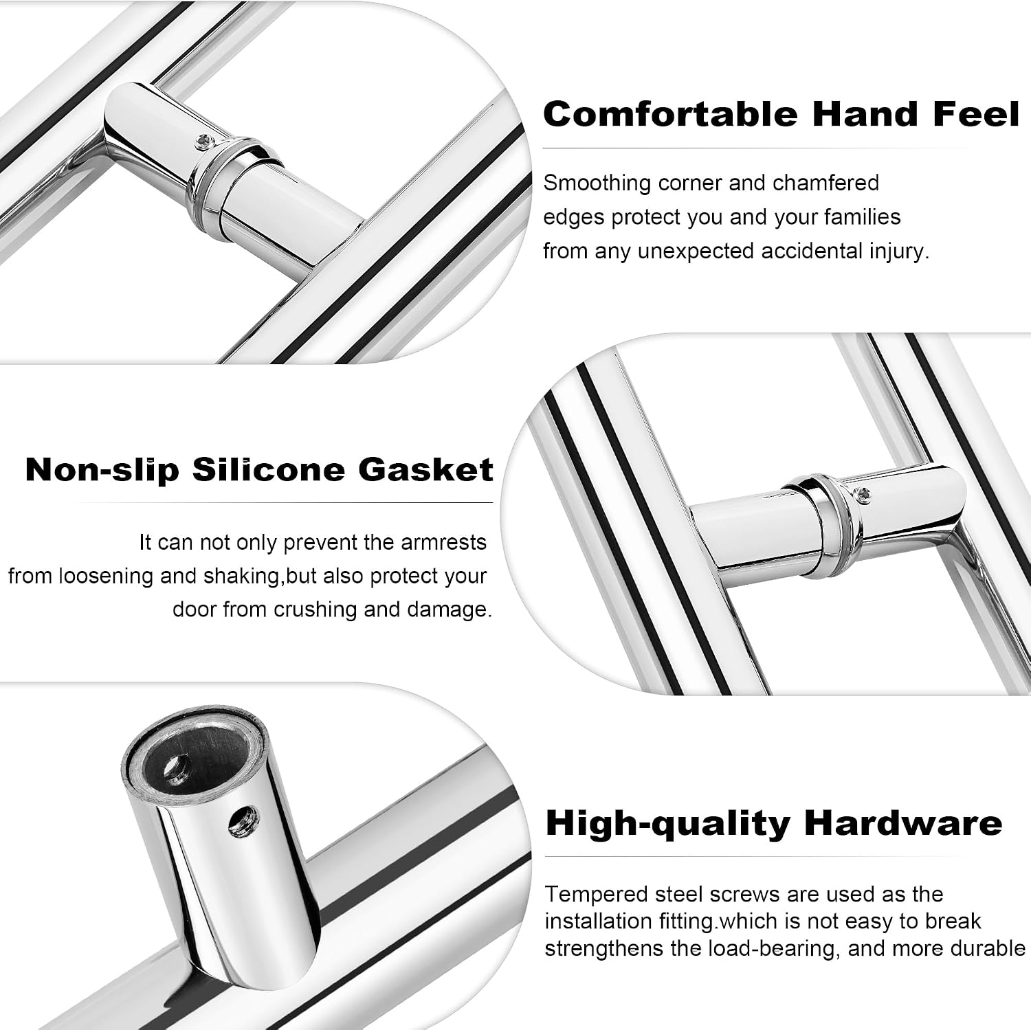 Alise Shower Door Handle, 16" Sliding Glass Door Handle, Back to Back Handle Glass Door Pull, Compatible with 1/8" to 3/5" Glass, SUS304 Stainless Steel Shower Hardware Replacement, Polished Chrome