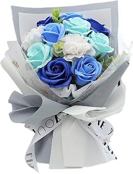 Artificial Soap Flower Bath Soap Rose Flower Scented Soap Bouquet for Mother Valentines Day Party Wedding Decoration - Blue
